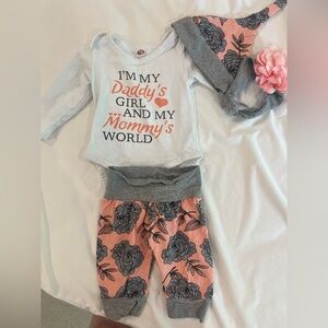 Baby Outfit with Floral Pants, Hat and Bow